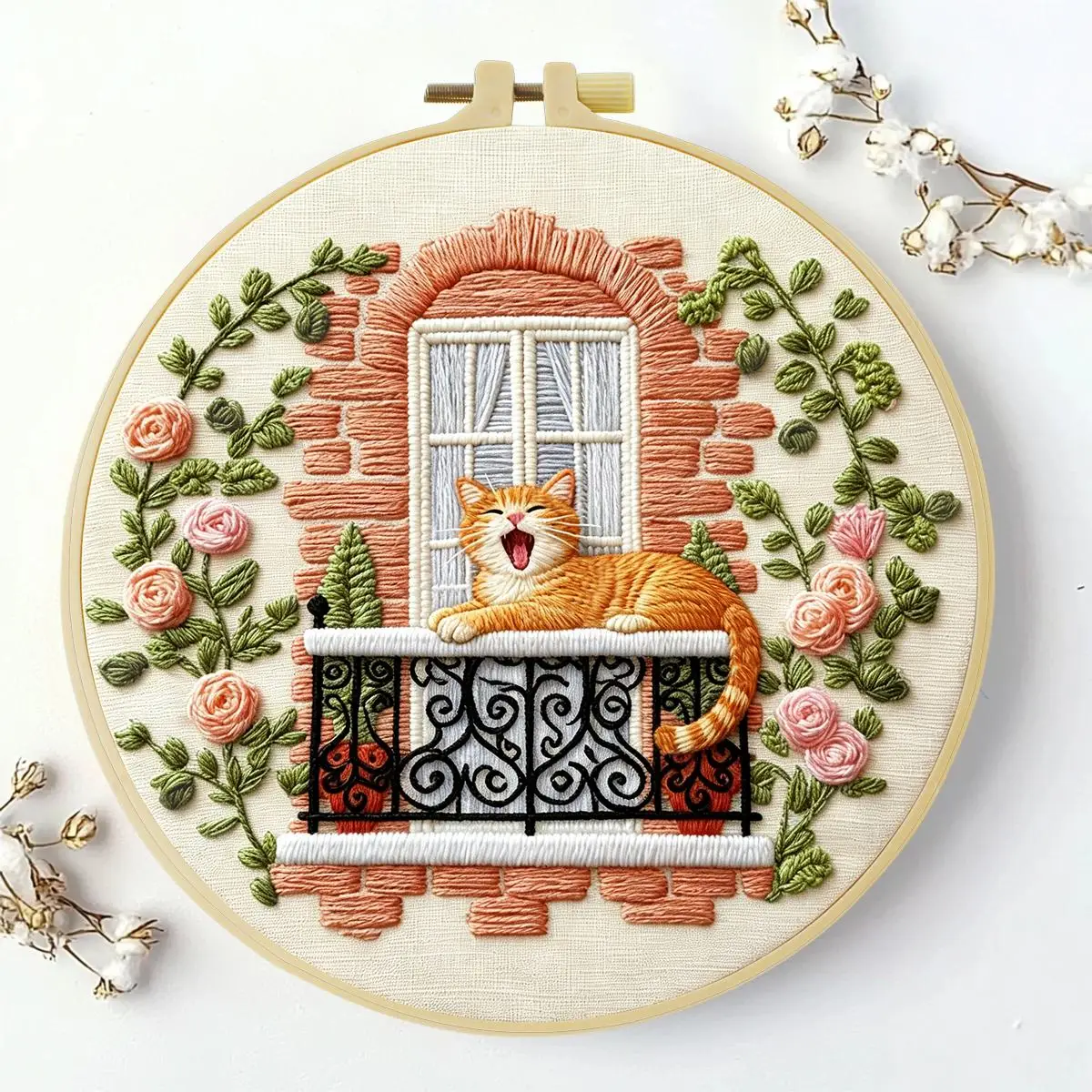 1 Stück 20X20CM/15X15CM 7,87/6,3 Zoll Fensterbank-Stickerei-Starter-Kit DIY-Kit DIY-Stickerei-Set Handarbeiten Heimdekoration – Detail 2
