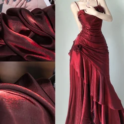 Dark red Water light Flimsy fabric glitter silky satin polarized fabric designer fabric glossy dresses fabric backdrop