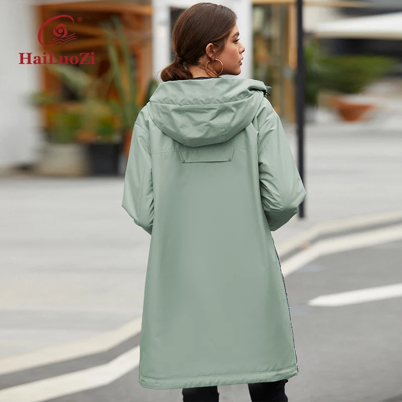 HaiLuoZi 2022 Long  Simple Spring Women Coat Fashion Soild Color Warm Women\'s  Jacket Female Hooded Elegant Windproo Parkas 7863