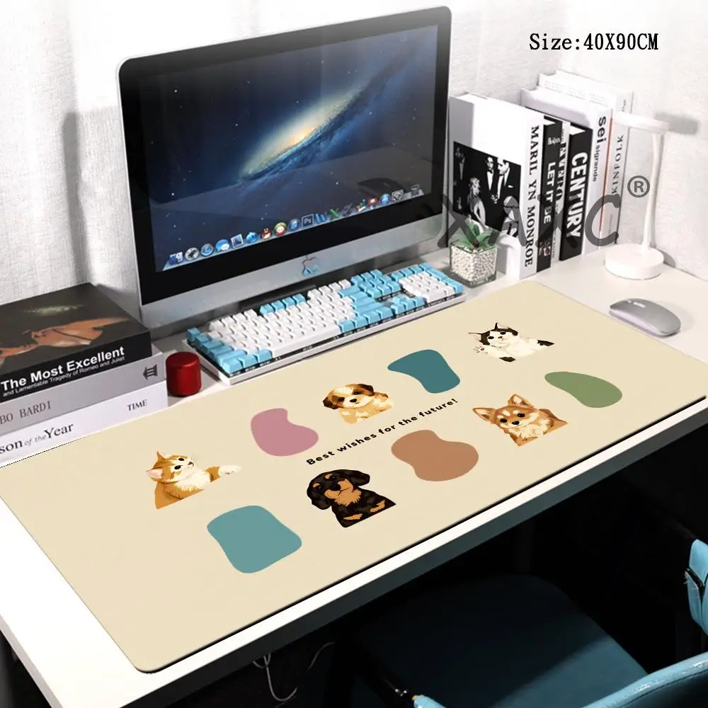 HYBXAXC retro geometric lines puppy kitten Mouse Pad Non-slip Lockedge Thickened Desktop MousePad Large Comfort Gaming Student
