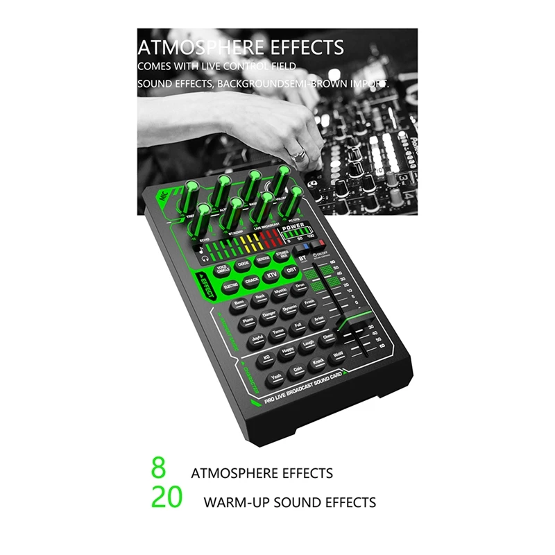 Placa de som do telefone microfone de áudio placa de som externa bluetooth recarregável display efeito de gravação de transmissão ao vivo