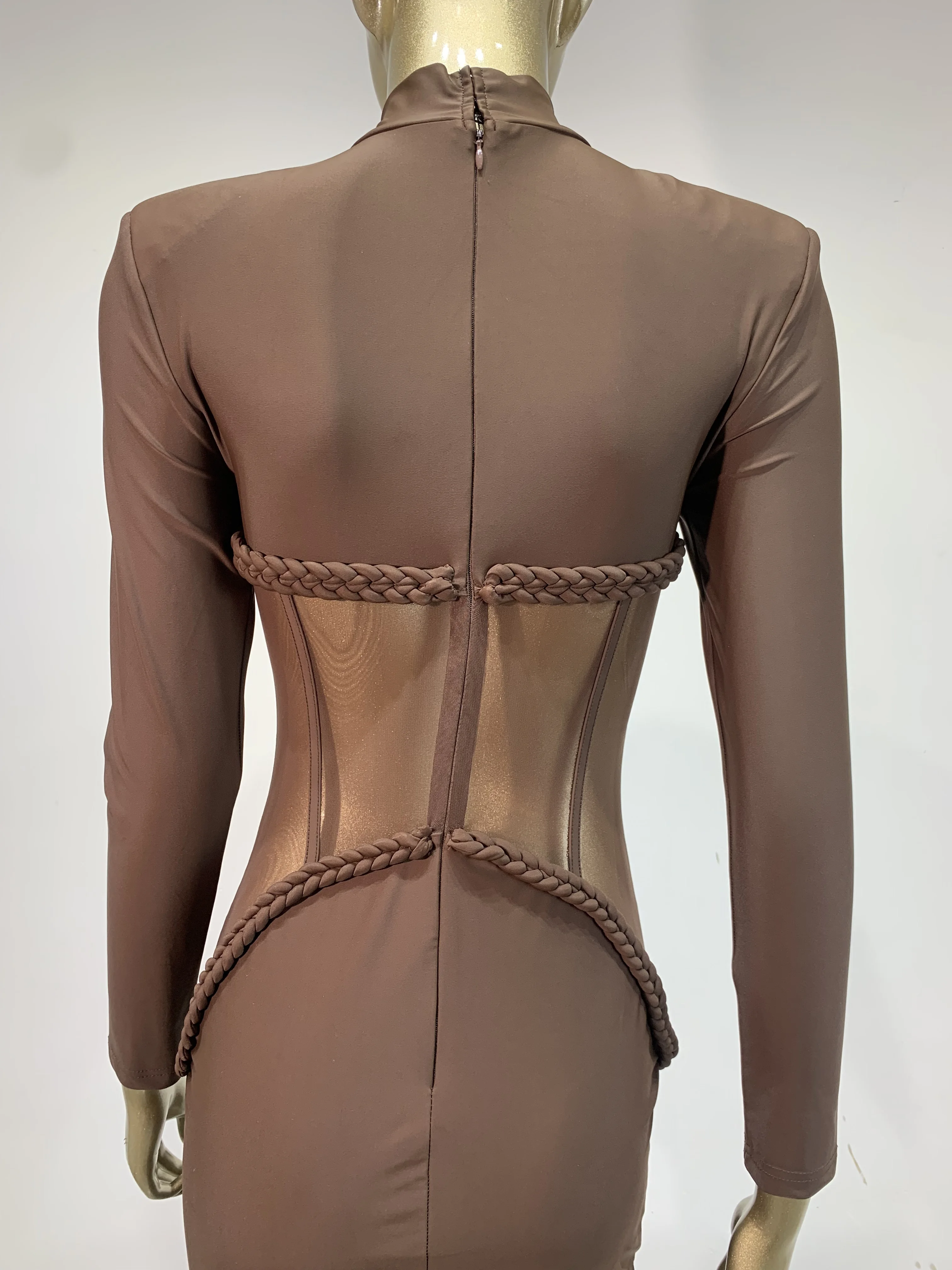 Mode Sexy femmes robe moulante marron maille à manches longues Cocktail de luxe anniversaire soirée Club robes de soirée robe d'invité de mariage