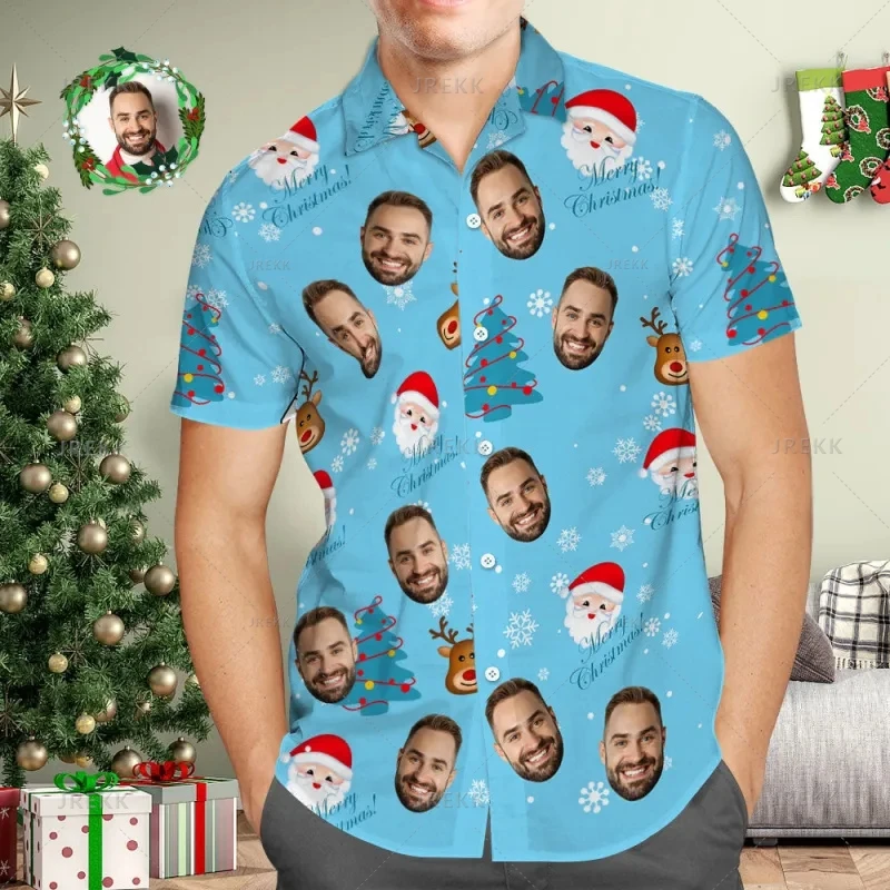 

Small Size Men's Fashion 3D Print Custom Faces Santa Xmas Shirts Happy Christmas Graphic Shirts & Blouses Kid Funny Short Shirts