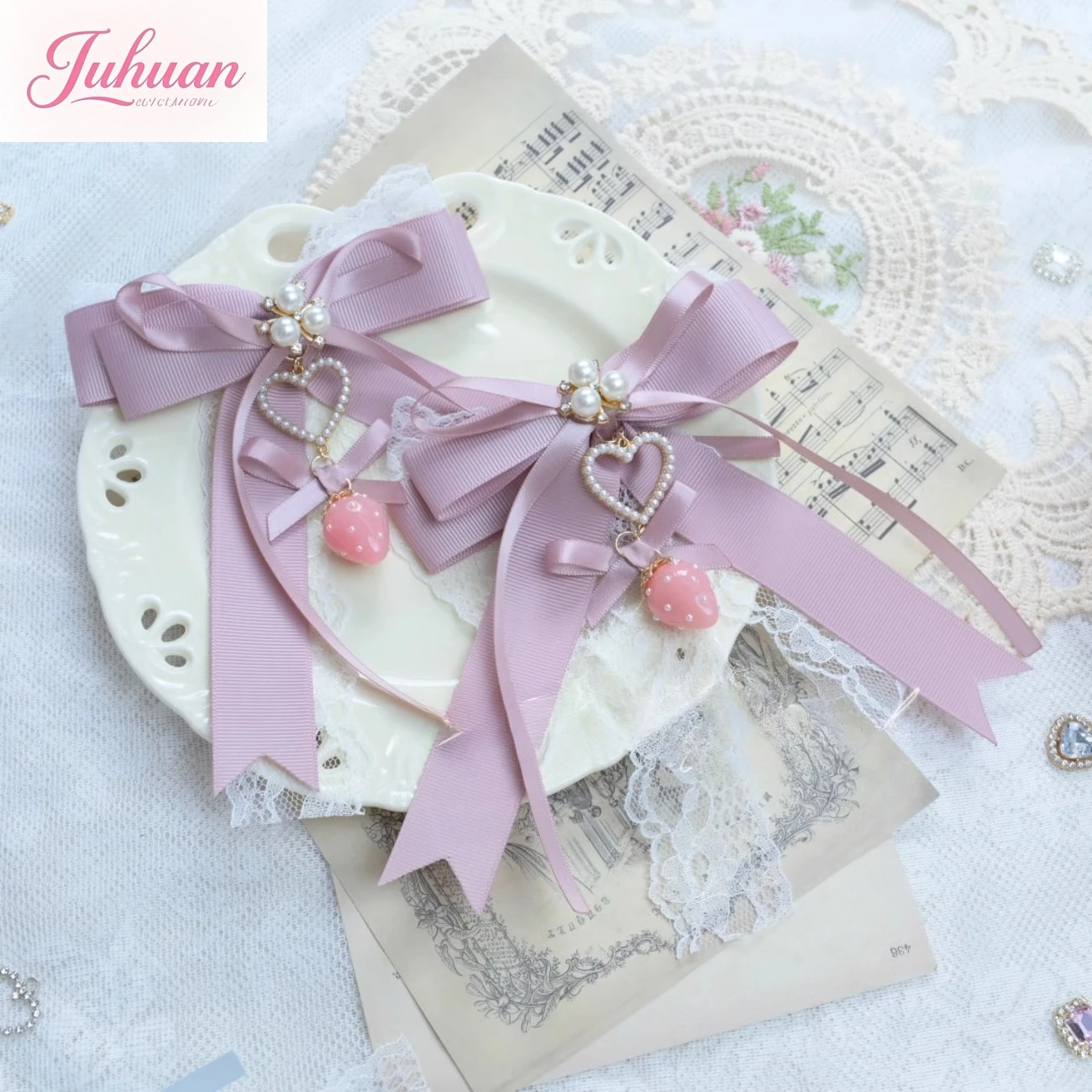 

Japanese Series Mass-produced Hair Accessorie Flower Girl Plate Rhinestone Pearl Strawberry Bow Lace Hairpin Sweet Hair Clip