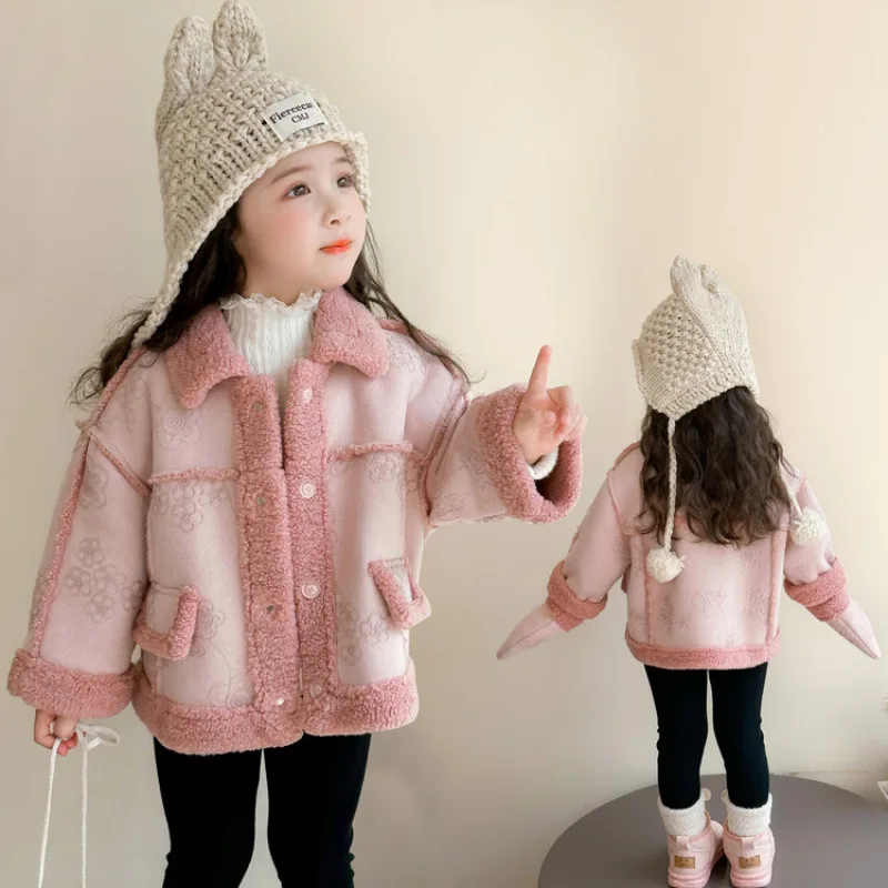 

Autumn Winter Girls' Warmth Thicken Overcoat Lapel Pure Color Coat Comfortable Tops Jacket 7 To 12 Years Old Children Clothes