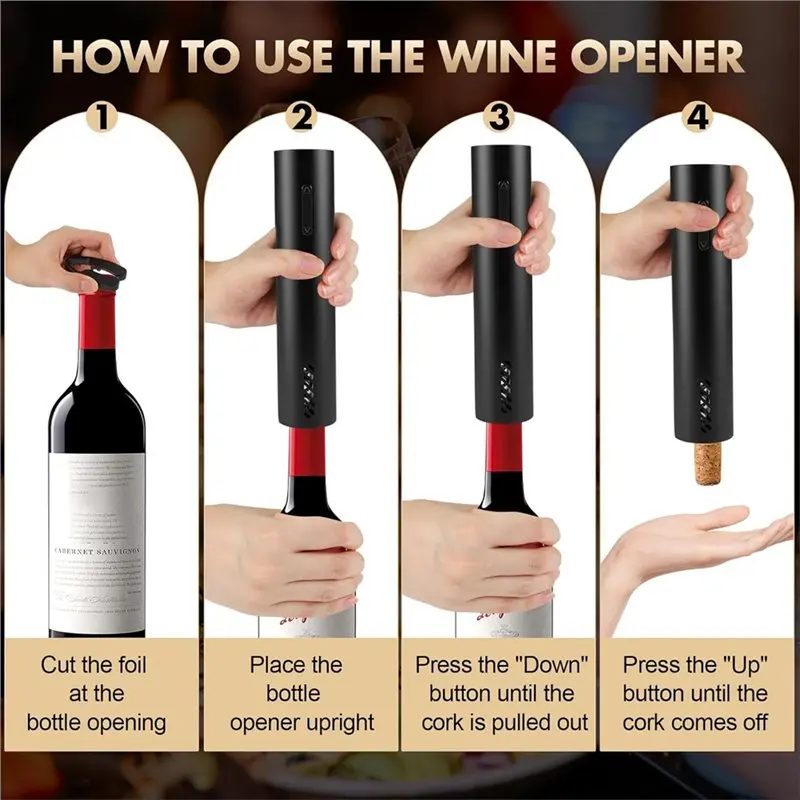 فتاحة نبيذ كهربائية A05G، متضمنة قاطعة رقائق معدنية - فتاحة زجاجات نبيذ تعمل ببطارية قابلة لإعادة الشحن للمنزل، حفلة المطبخ، Weddi #5