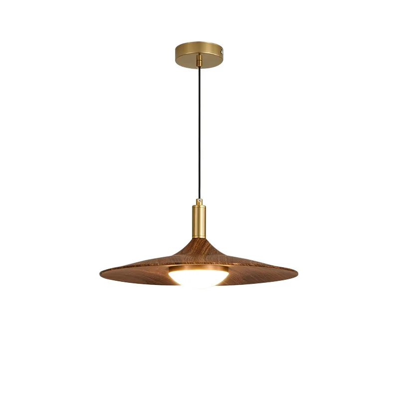 

Medieval restaurant chandelier, long walnut color bar chandelier, dining table creative personality Zhongshan flying saucer lamp