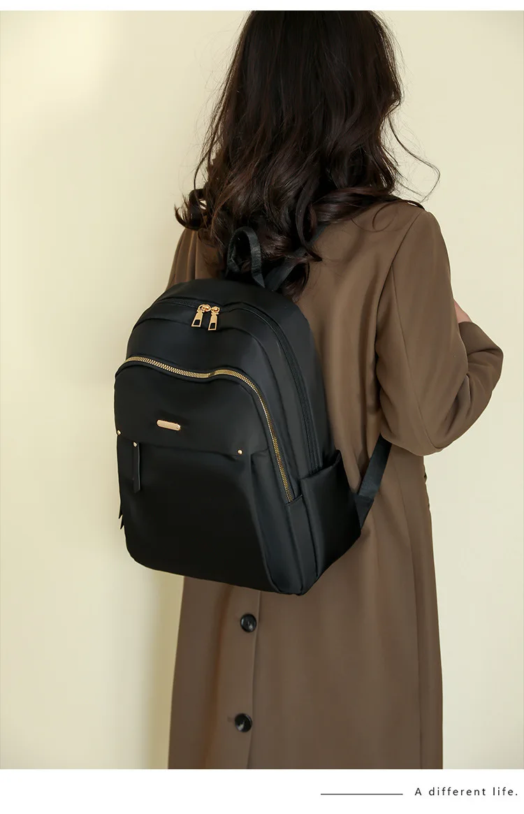 Waterproof Nylon Backpack for Women Lightweight School Backpack Multi-Pocket Travel Daypack Elegant Leisure Backpack with Zipper