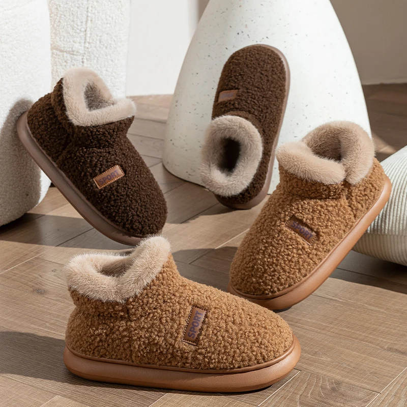 Winterhausschuhe für Damen und Herren, dicke Sohle, Plüsch, knöchelhohe Stiefel, lässige, warme Hausschuhe für drinnen und draußen, rutschfeste Paar-Schneestiefel. – Detail 3