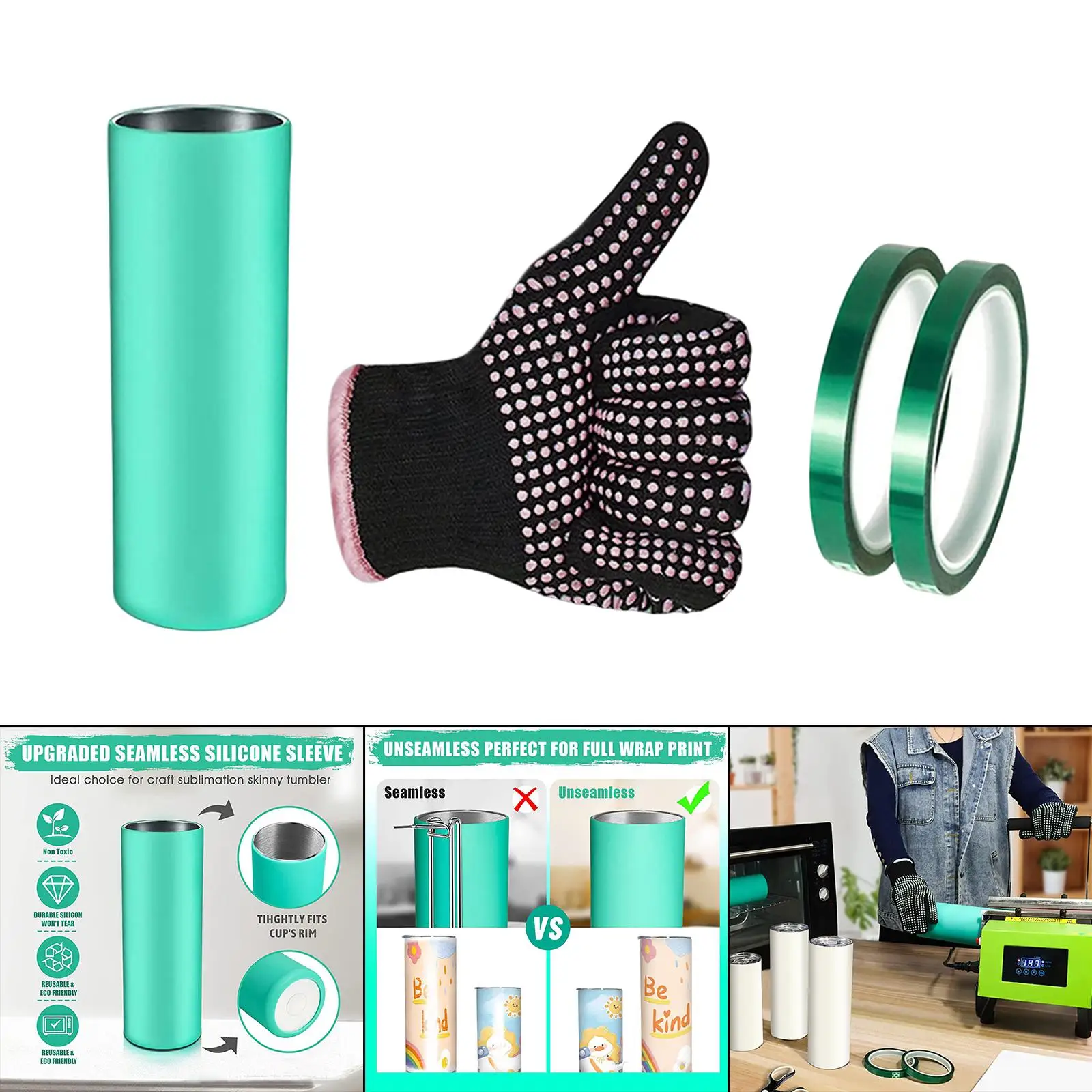 Sublimation Silicone Bands Sleeve Kit for 20 oz Tumblers, with Heat Resistant Gloves, Transfer Tapes Tumbler Machine