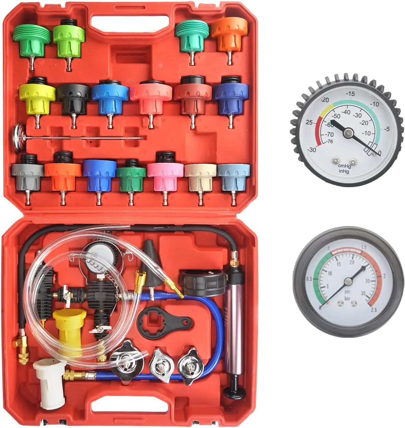 

28-Piece Radiator Pressure Tester Kit with Vacuum Refill Tool, 23 Adapters for Car & Truck Cooling Systems