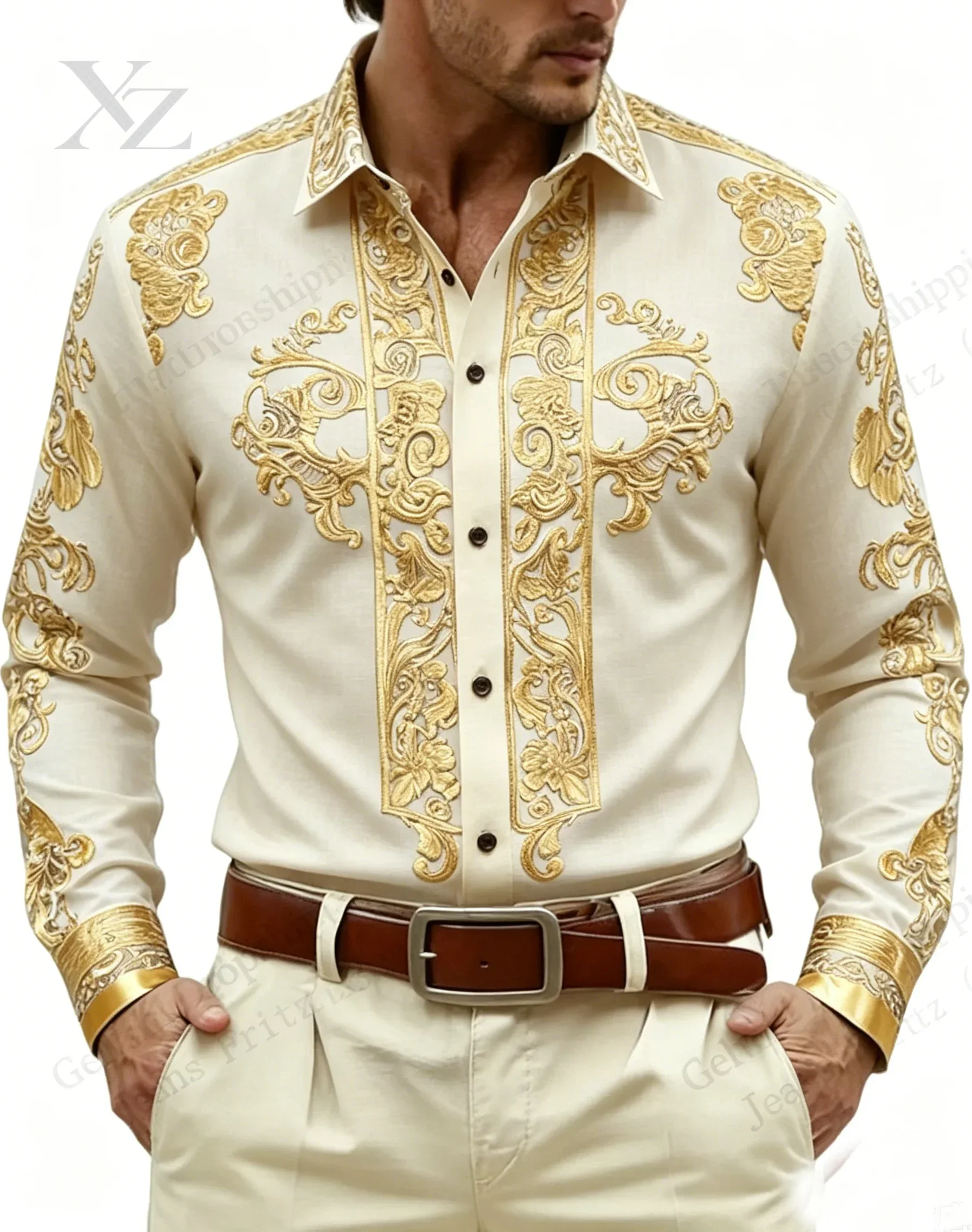 Men Luxury Western Cowboy Long Sleeve Button Up Shirt Baroque Gold 3d Print Hawaiian Shirt Men Women Fashion Design Blouse New