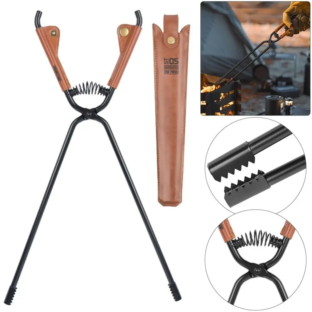 

Portable Outdoor Charcoal Clamp Heavy-Duty Thickened BBQ Firewood Clip with Leather Cover Leather Handle