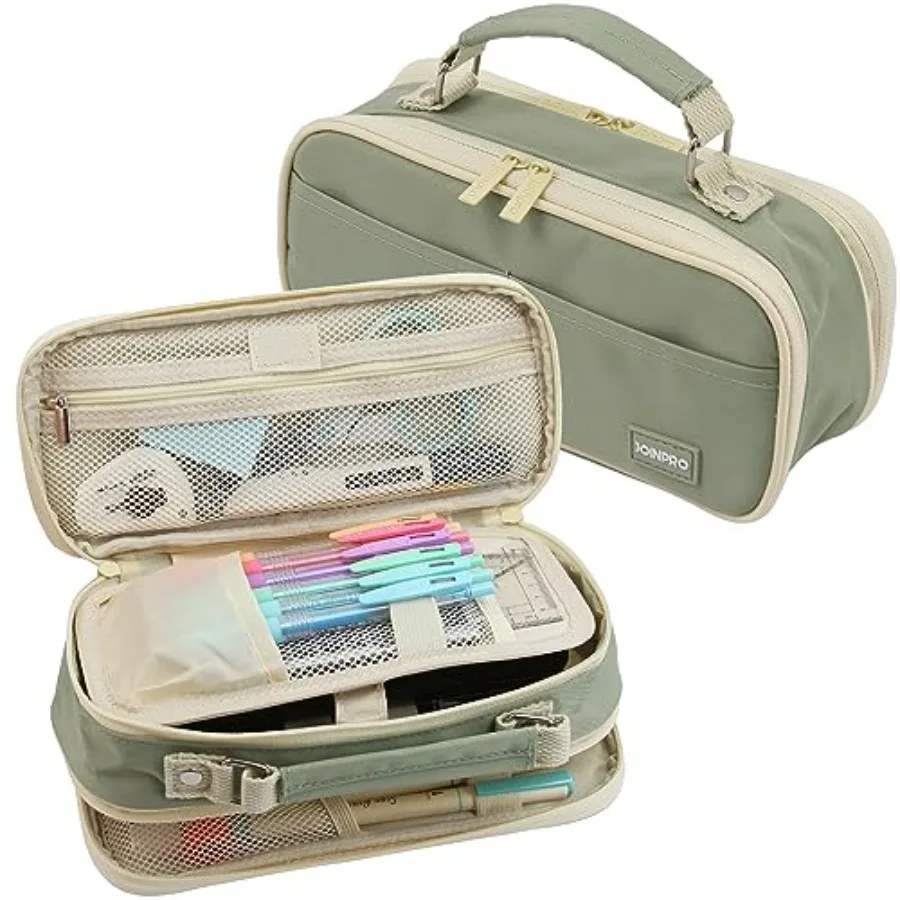 

Large Capacity Pencil Case, 4 Compartment Pen Pouch Organizer with Double Zipper, Storage Bag for School, Office, Teen Girl Boy