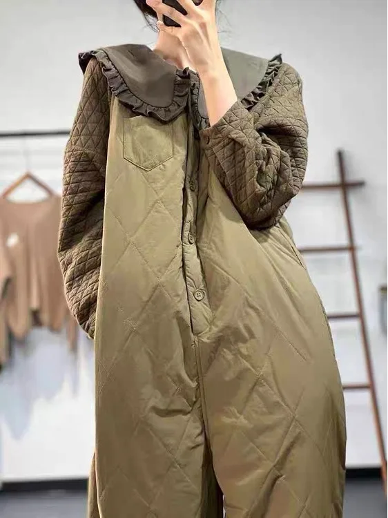 本物の冬用暖かいハーレムワンピース、スイートスレダイヤモンドパターンコットンハイウエストレディースカジュアルパンツ、快適なルーズフィット