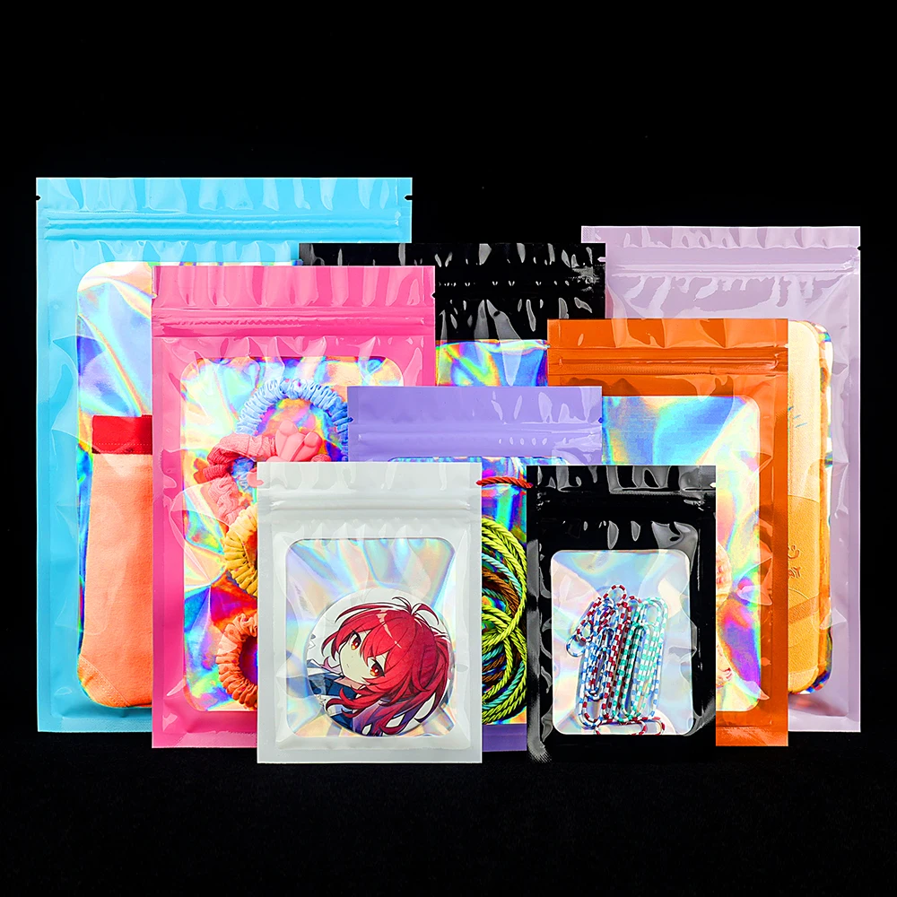 100pcs Color Holographic Sealing Ziplock Bags,Jewelry Necklaces Cosmetics Packaging Sachet,Packing Bags for Small Business