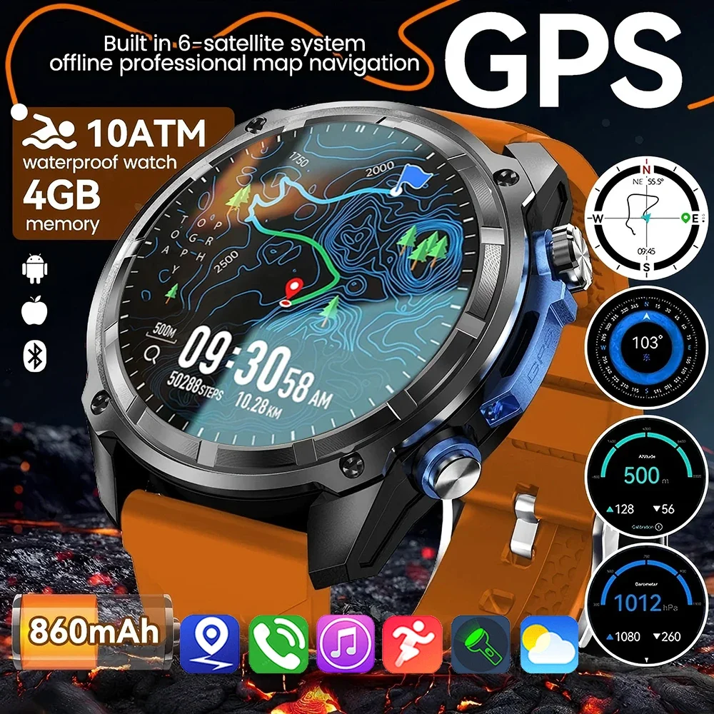 

2025 T-Rex 3 Military Smart Watch Men GPS Compass Altimeter Bluetooth Call Function 860mAh Battery Waterproof Sports Smartwatch