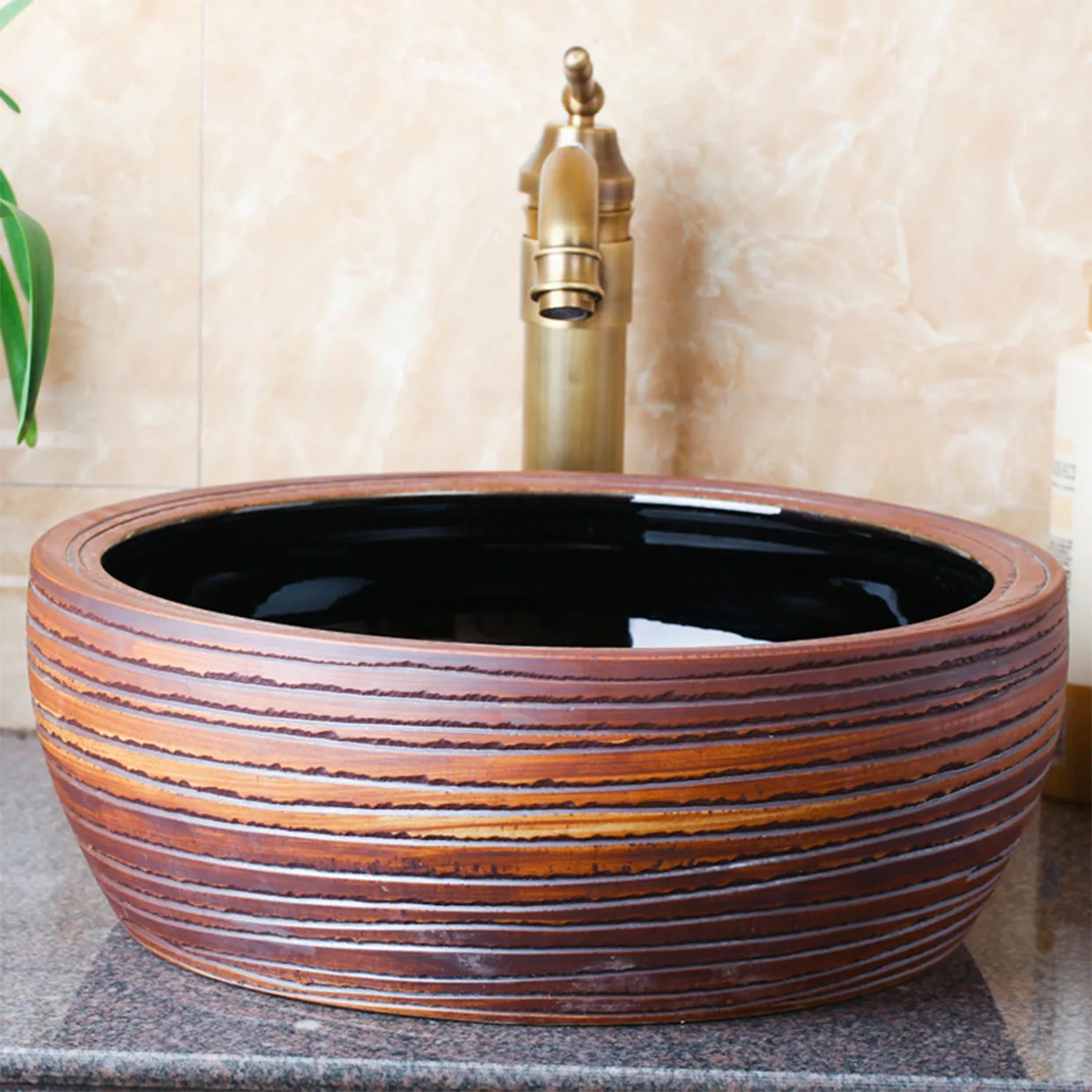 Washbasin Single Basin Ceramic Art Washbasin European Retro Countertop Basin Round Washbasin Bathroom Sink 410*410*150mm