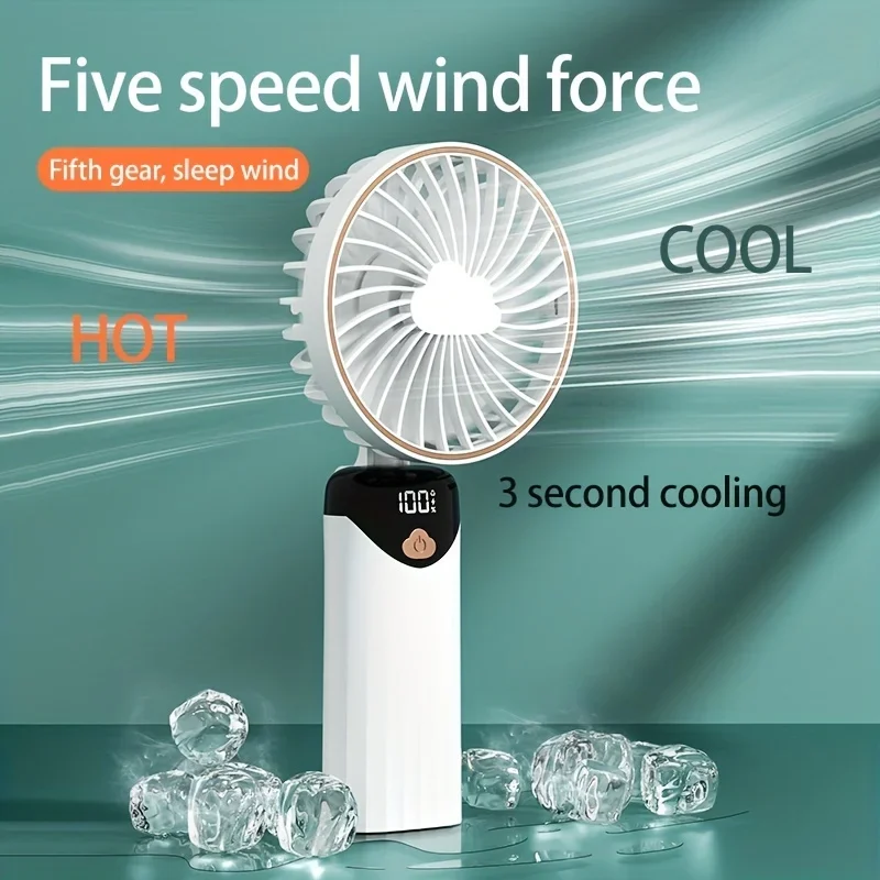 12-Hr USB/Battery Powered Wearable Fan with 5-Speed, Quick Cooling - Perfect for Travel, Office,