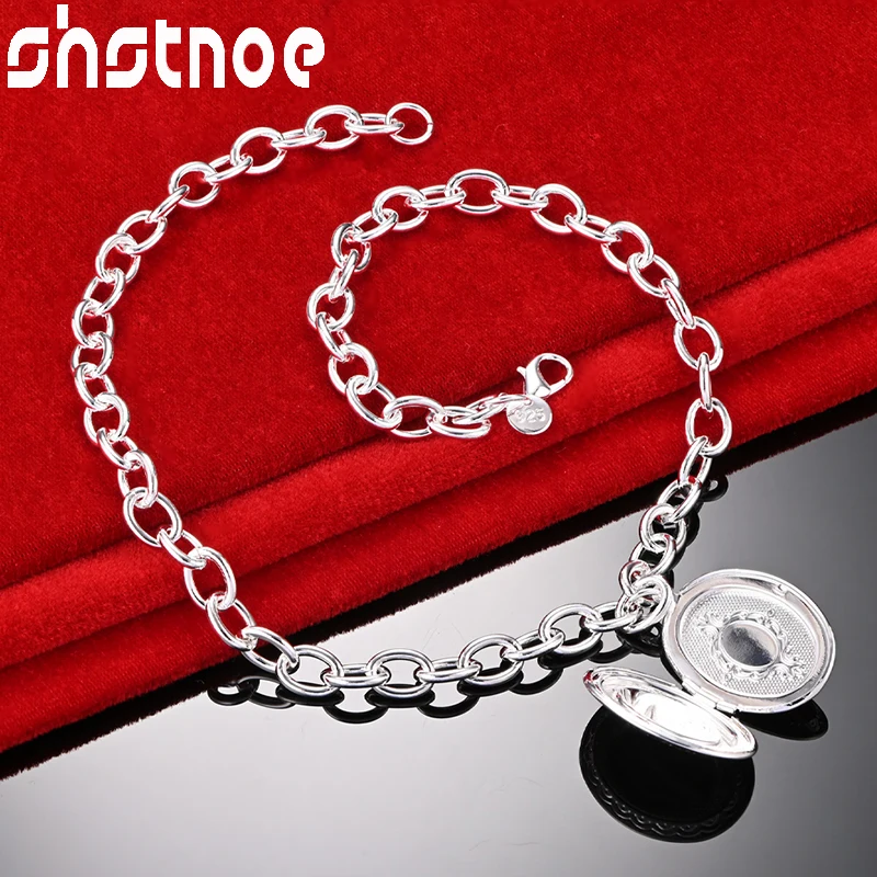 

SHSTONE 925 Sterling Silver Oval Photo Frame Pendant Necklaces For Woman Chain Party Engagement Wedding Birthday Fashion Jewelry