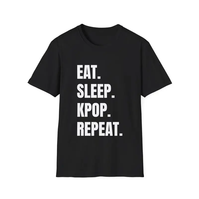 

Футболка K-Pop Fan Softstyle, Eat Sleep K-Pop Repeat, рубашка Kpop, музыка