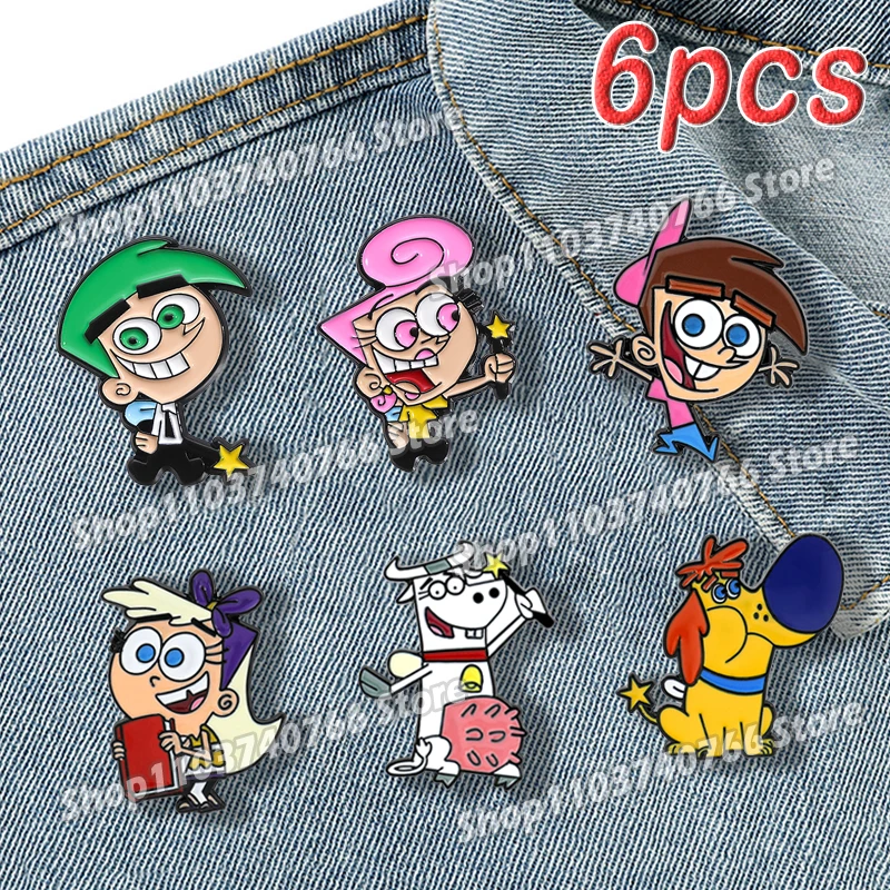 Die Messe Kleinkind Emaille Pin Cartoon niedlichen Metall Broschen Timmy Cosmo Wanda Rucksack Pins Zubehör Komödie Animation Geschenk