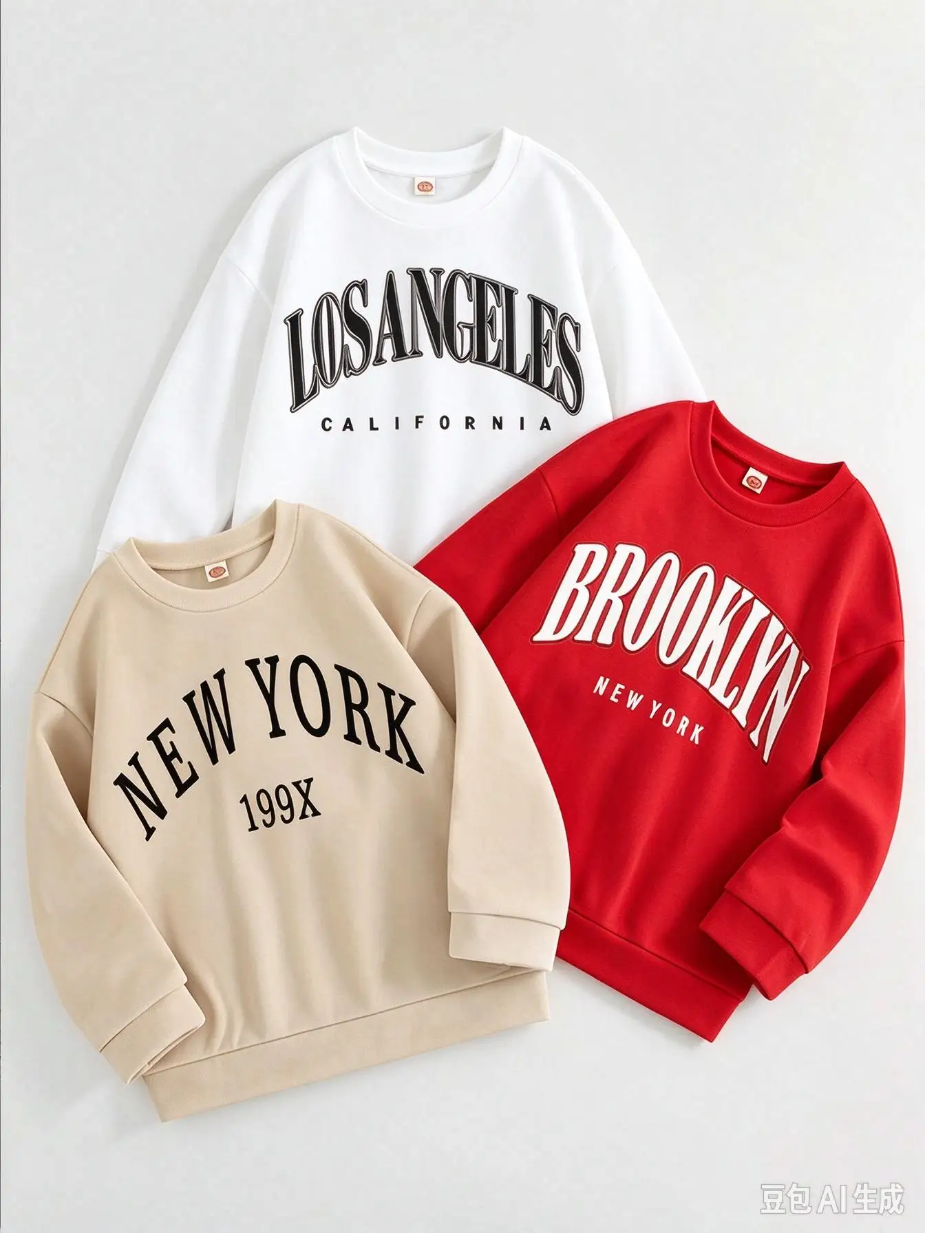 3 Pack Kids Letter Graphic Sweatshirts Boy Girl Retro New York Brooklyn Printed Pullover Toddler Teen Crewneck Long Sleeve Tops