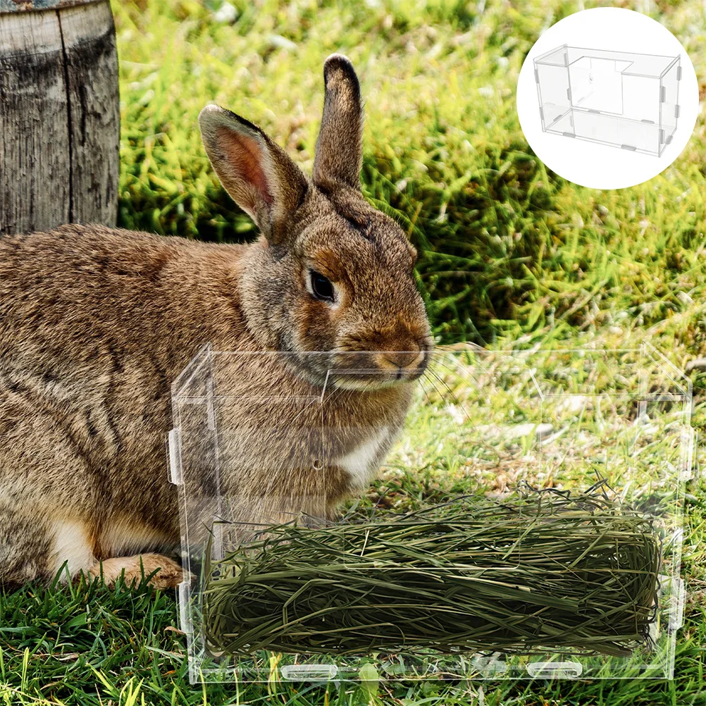 

2pcs Pet For Rabbits Acrylic Grass Dispenser Clear Guinea Pig Food Container Bunny Feeding Groove Rabbit Feeder Cage Hamster