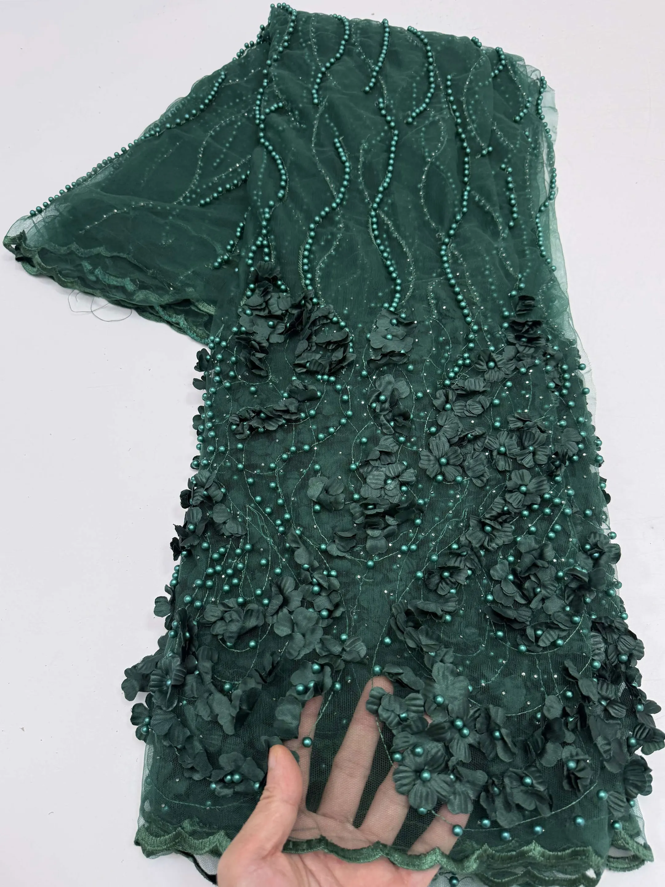 

Clearance Sale African Lace Fabric High Quality Nigerian French Tulle Lace Fabric with Bead Sequin for Wedding Party Dress Sew
