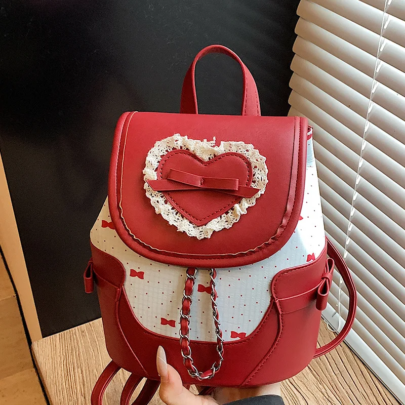 

New Love Polka Dot Backpack Female Bow Design Portable Small Backpack High Value Niche