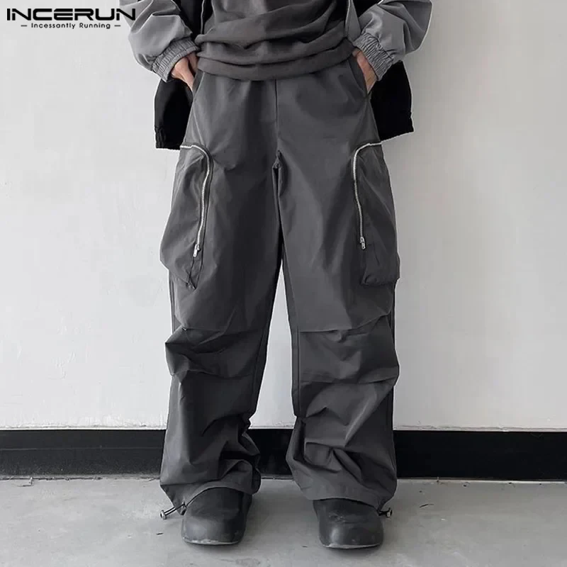 Incerun 2024 koreanischen Stil Hosen Mode Männer Reiß verschluss Tasche Plissee Hose lässig Streetwear männlich solide All-Match Pantalons S-5XL