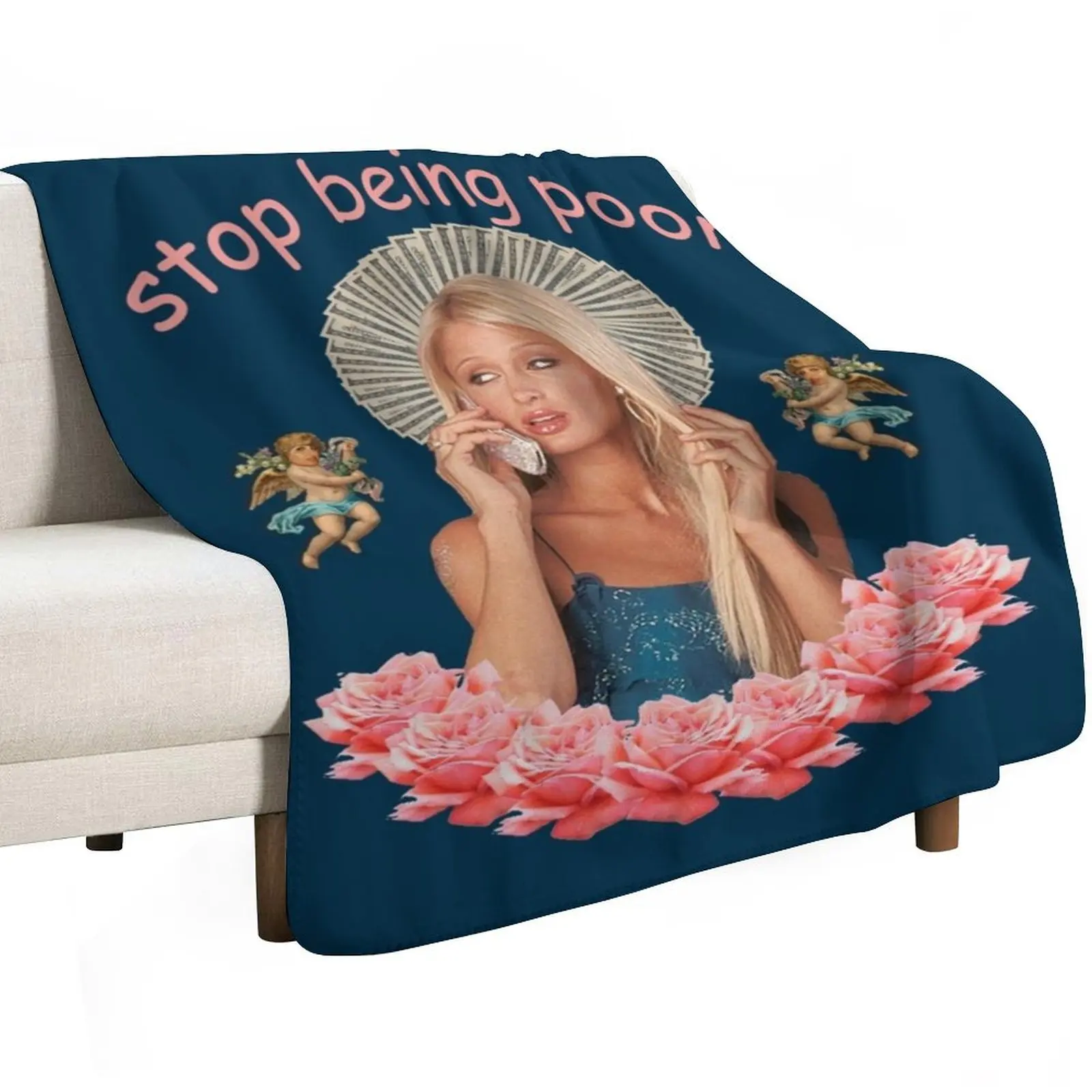 Paris Hilton _Stop Being Poor_ Throw Blanket Summer valentine gift ideas Kid'S Luxury Brand Luxury Designer For Baby Blankets