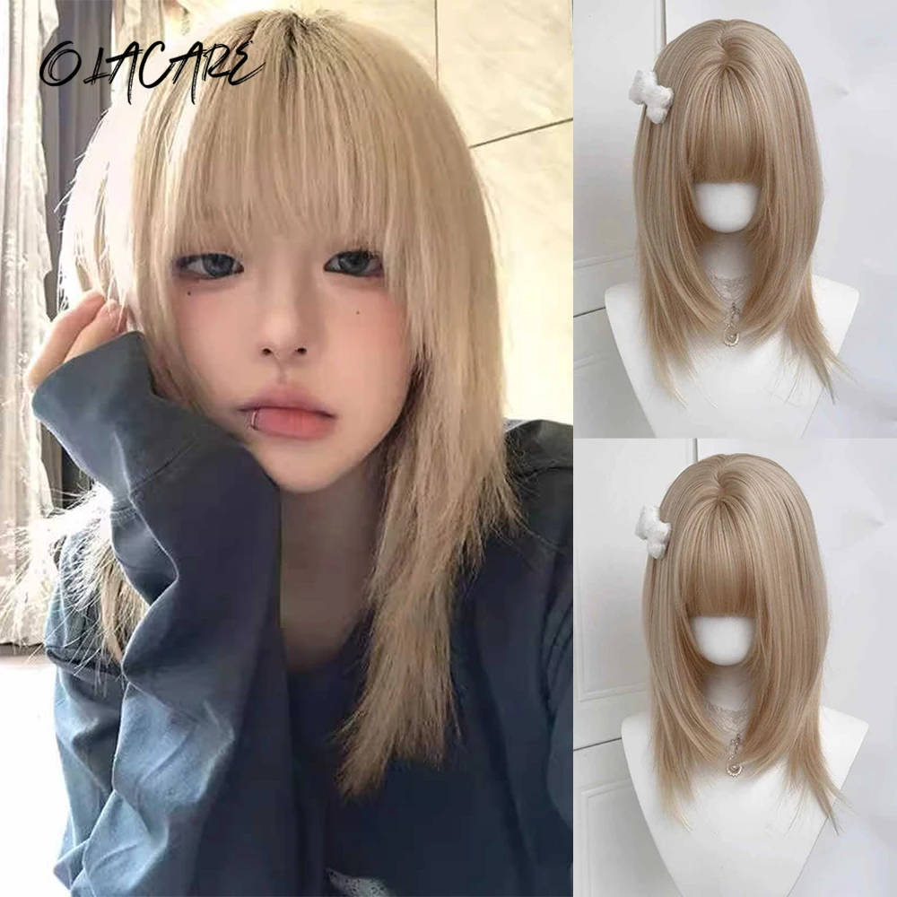 OLACARE Blonde Brown Black Synthetic Medium Long Straight Layered Wigs Cosplay Wigs for Women Heat Resistant Fake Hair Party