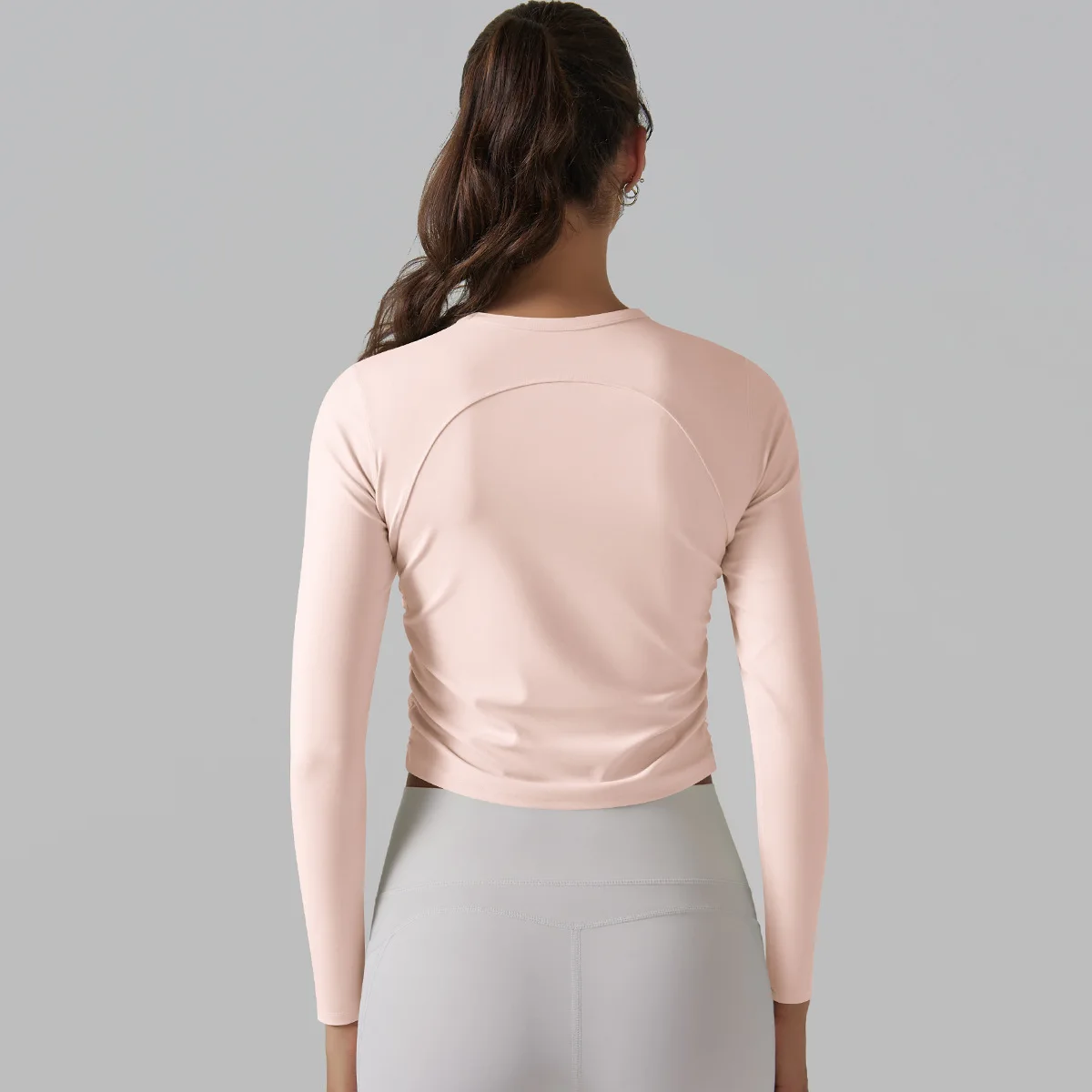 New Nude Feel Round Neck Yoga Clothes Waist-controlled Slimming Short Sports Long Sleeve Stretch Workout Yoga Top