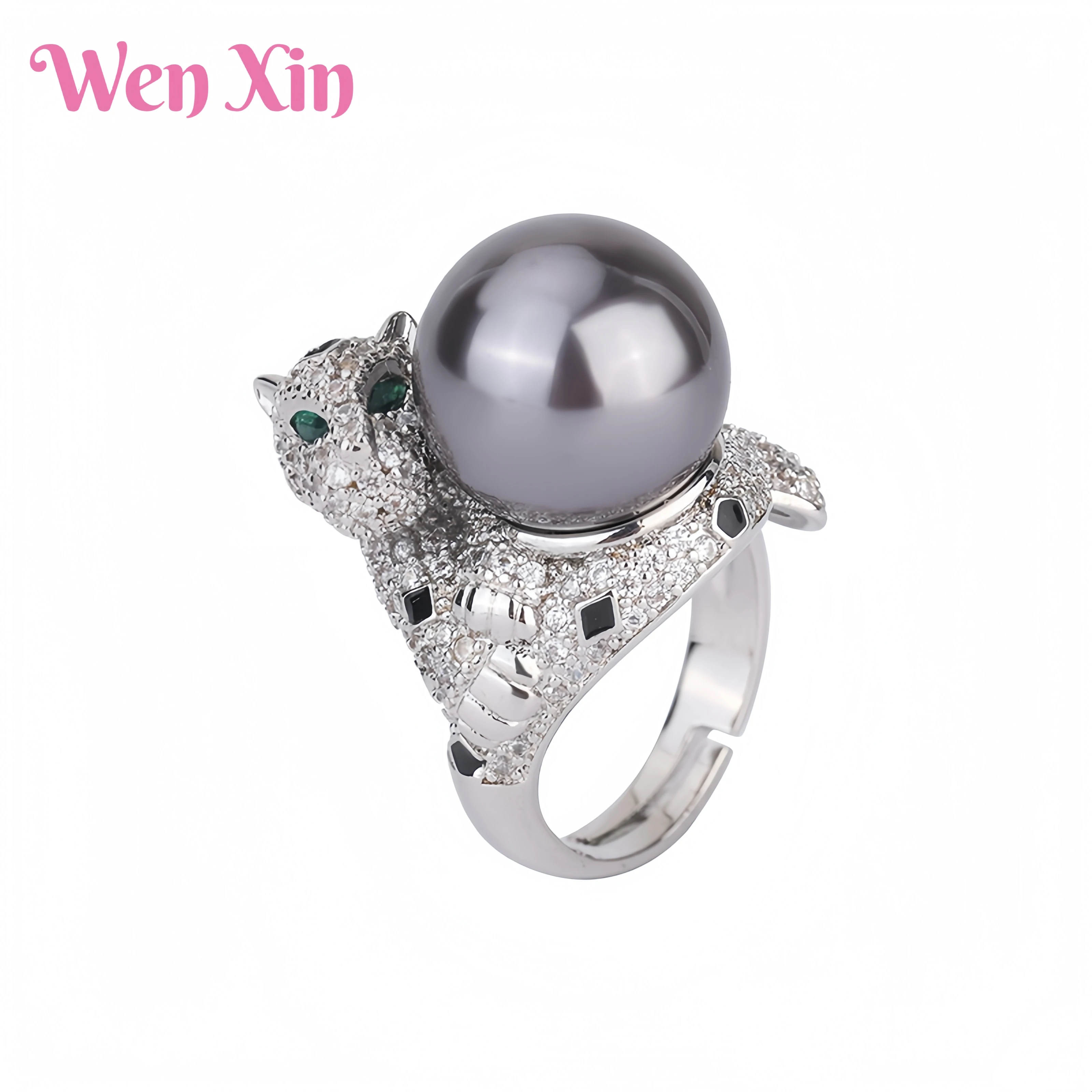 

WENXIN Brand MUSHAN MCT Fine Copper Bottomed Freshwater Pearl Leopard Pearl Open Ring Fashion Jewelry Accessories Women