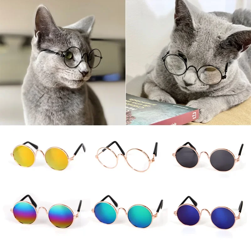 Óculos de sol redondos vintage para gatos, produtos para animais de estimação para cães pequenos, gatinho, filhote de cachorro, acessórios para gatos, óculos refletivos