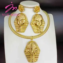 Vintage Jewelry Set Pyramid Ancient Egyptian Pharaoh Pendant Gold Color Copper Necklace Earrings Lady Jewelry Accessory Gifts