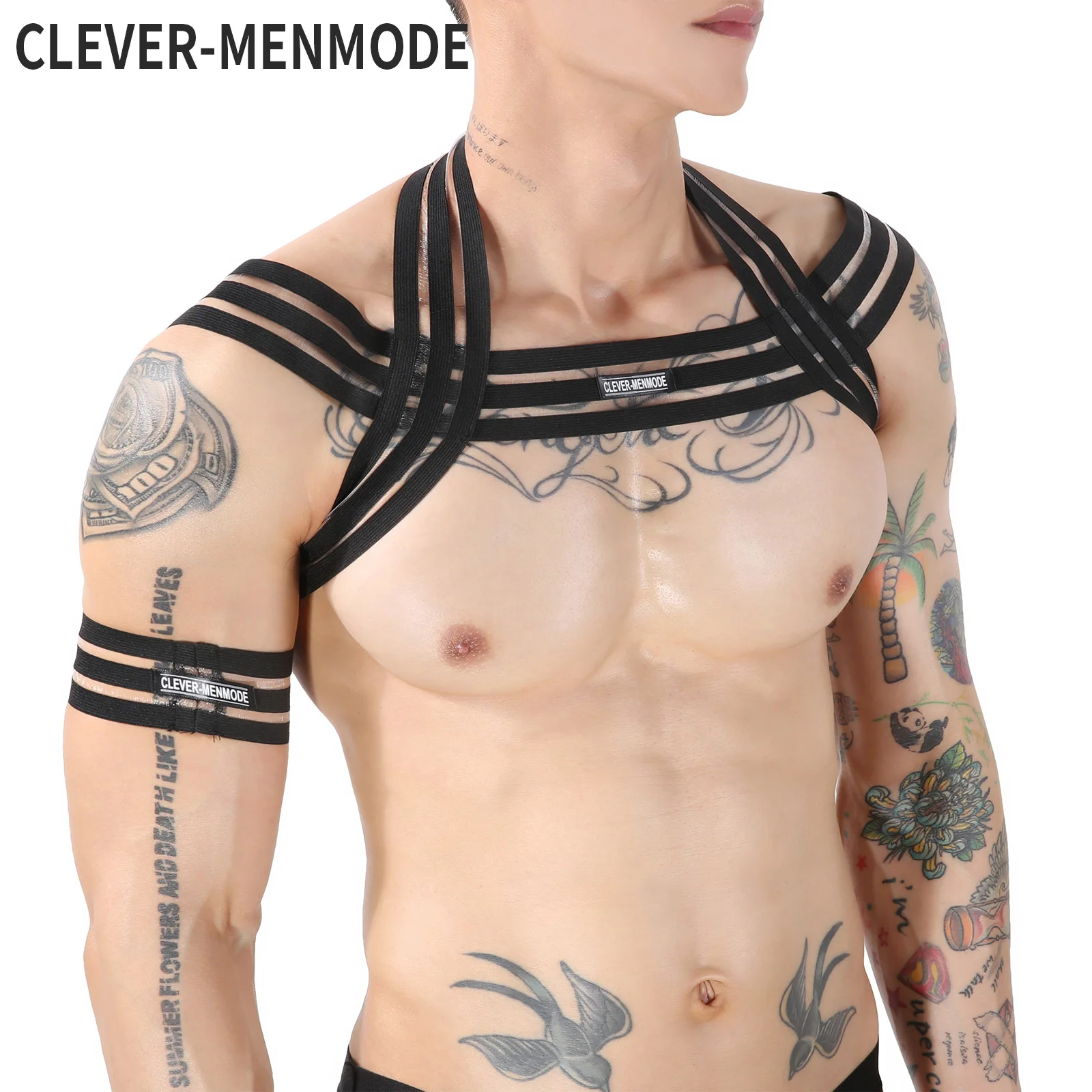 Arnés elástico Sexy para hombre, arnés fetiche para hombro, Bondage, cuerpo, pecho, correa, disfraz erótico para Lencería BDSM, CLEVER-MENMODE