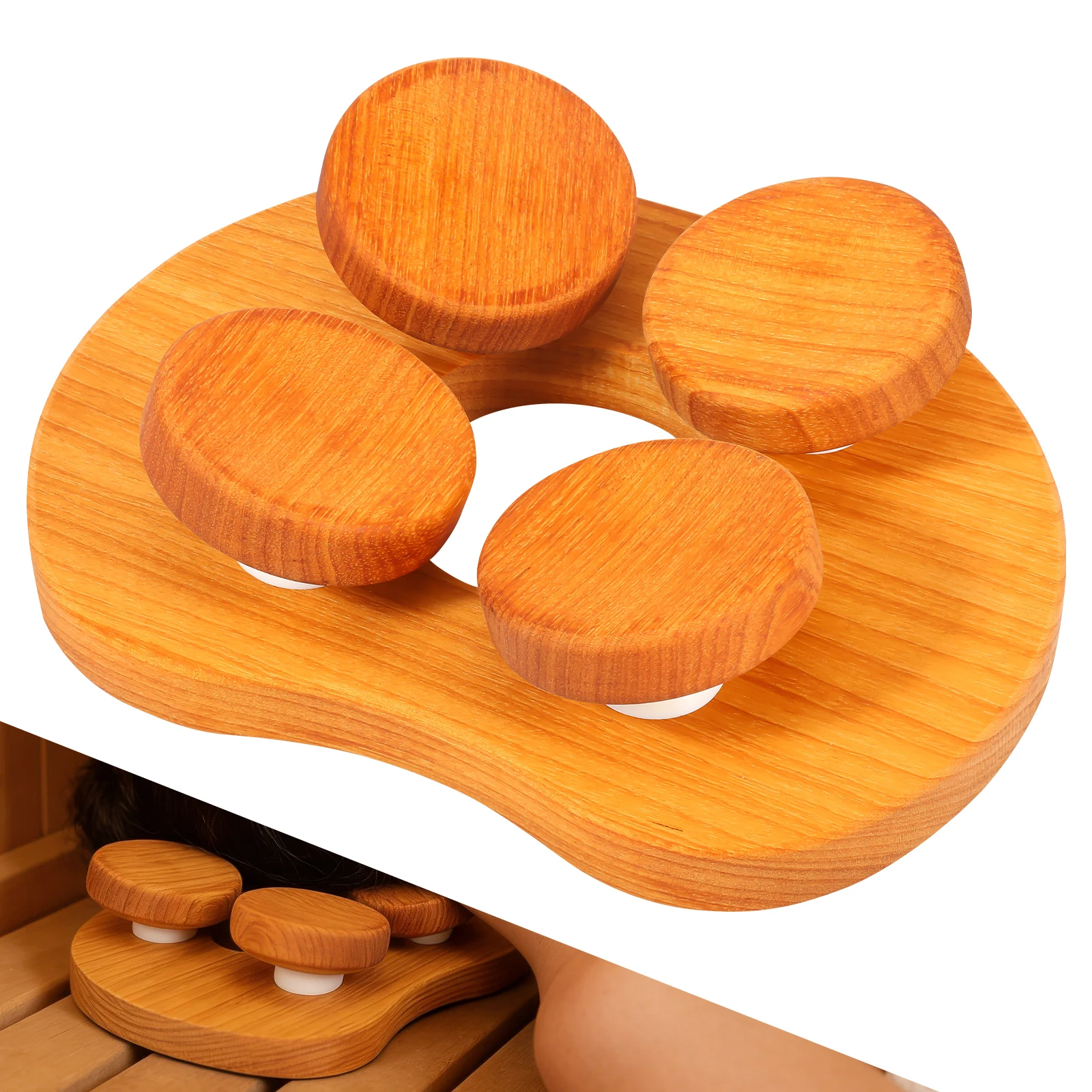 

Деревянная эргономичная портативная подушка-подголовник для сауны с вращающимся диском и 4 вогнутыми поверхностями для спортзала, дома, спа-салона, подарок