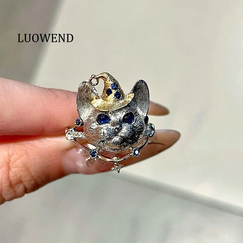 

Кольца LUOWEND из 100% белого золота 18 карат с милым котом в форме блестящего бриллианта с натуральным сапфиром, кольцо с драгоценным камнем для женщин, ювелирные изделия для вечеринок