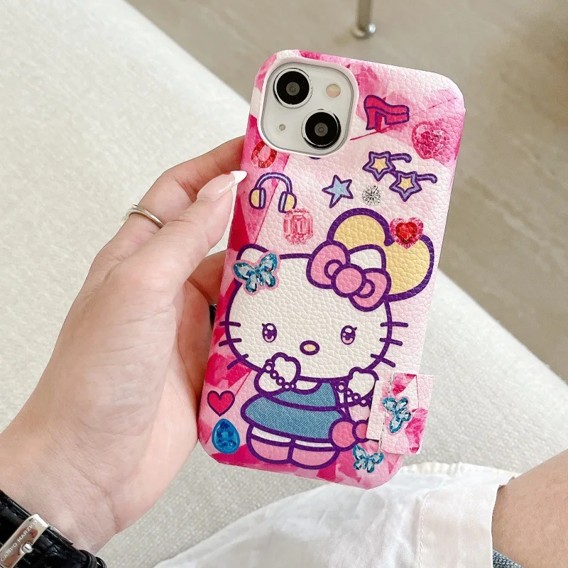 Sanrio Hello Kittys Anime Kawaii odpowiedni dla Apple 14promax Cartoon Cute Protective Cover 13pro Kt Cat 15pro Etui na telefon komórkowy