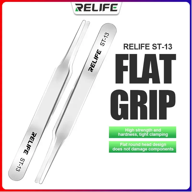 RELIFE ST-13 Precision Non-magnetic Flat-head Tweezers Are Used for Mobile Phone Integrated Circuit Repair and Production Tools