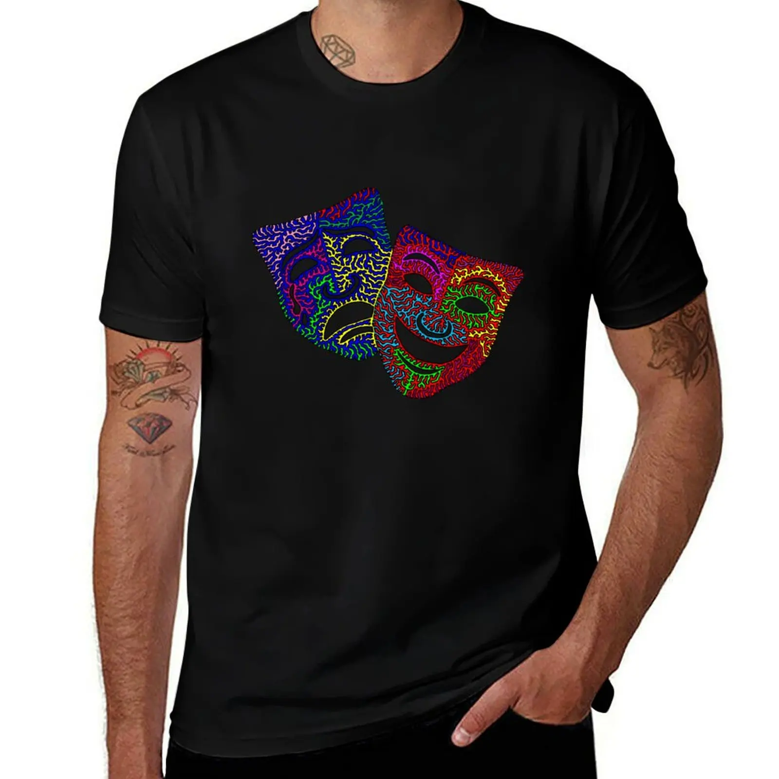 Comedy and Tragedy Masks T-Shirt Plus Size Outdoor Casual Top
