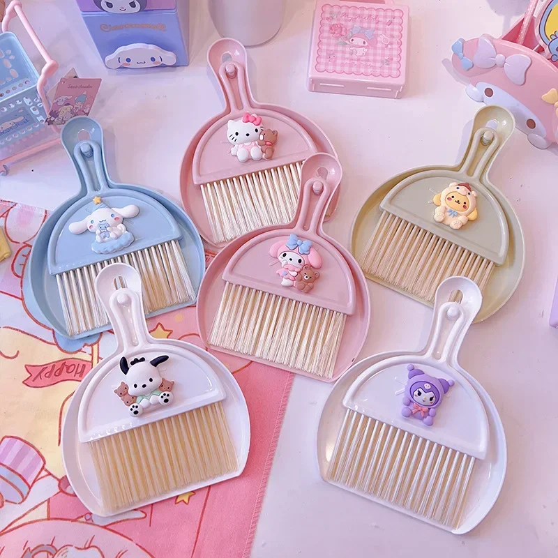 Sanrio Hello Kitty Mymelody Desktop Broom Dustpan Set Cartoon Kawaii Computer Keyboard Cleaning Debris Brush Mini Small Swipe