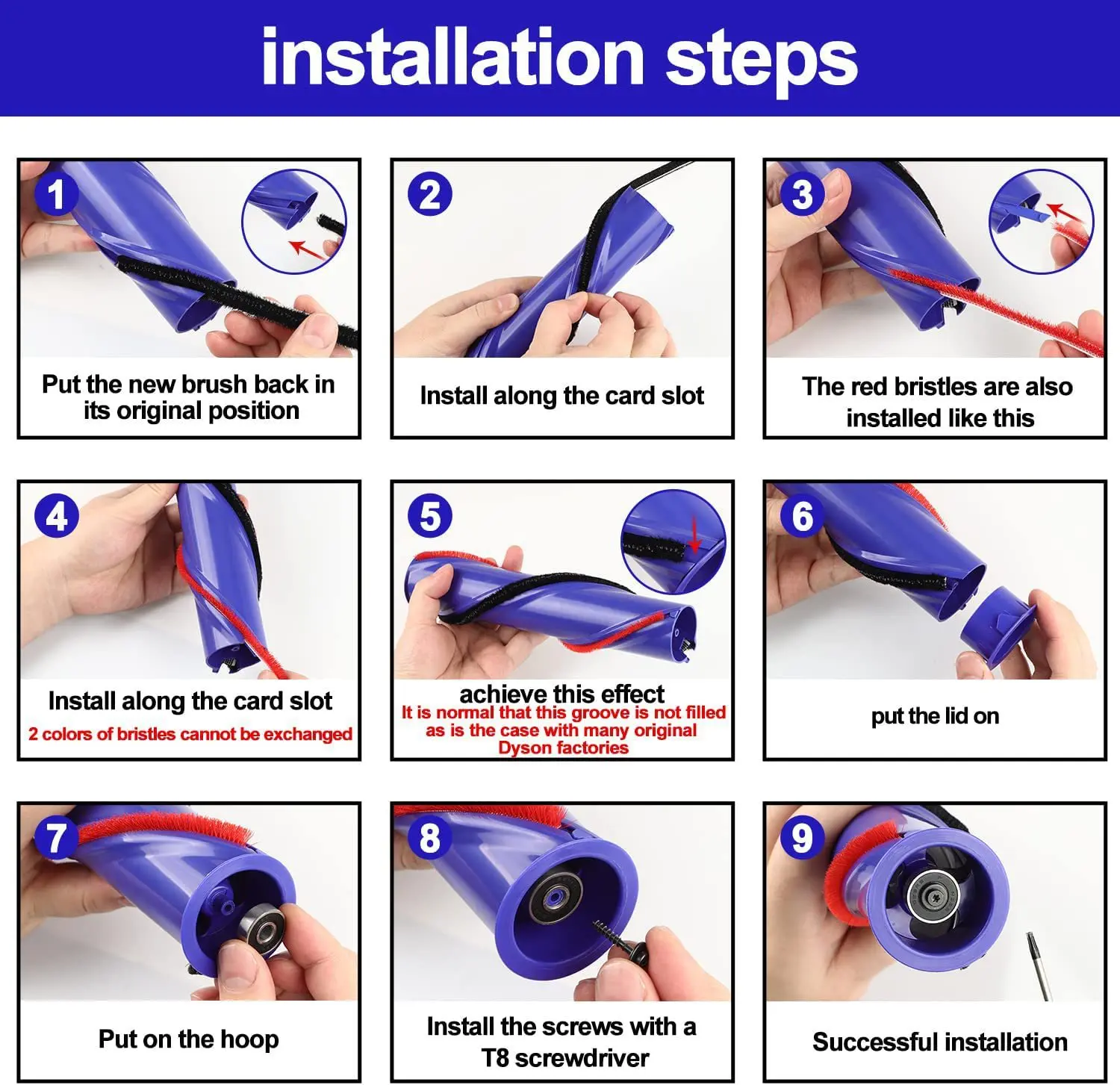 Plush Strips Replacment for Dyson V7 V8 V10 V11 V15 Vacuum Cleaner Rolling Brush Strips, with 1 Screwdriver