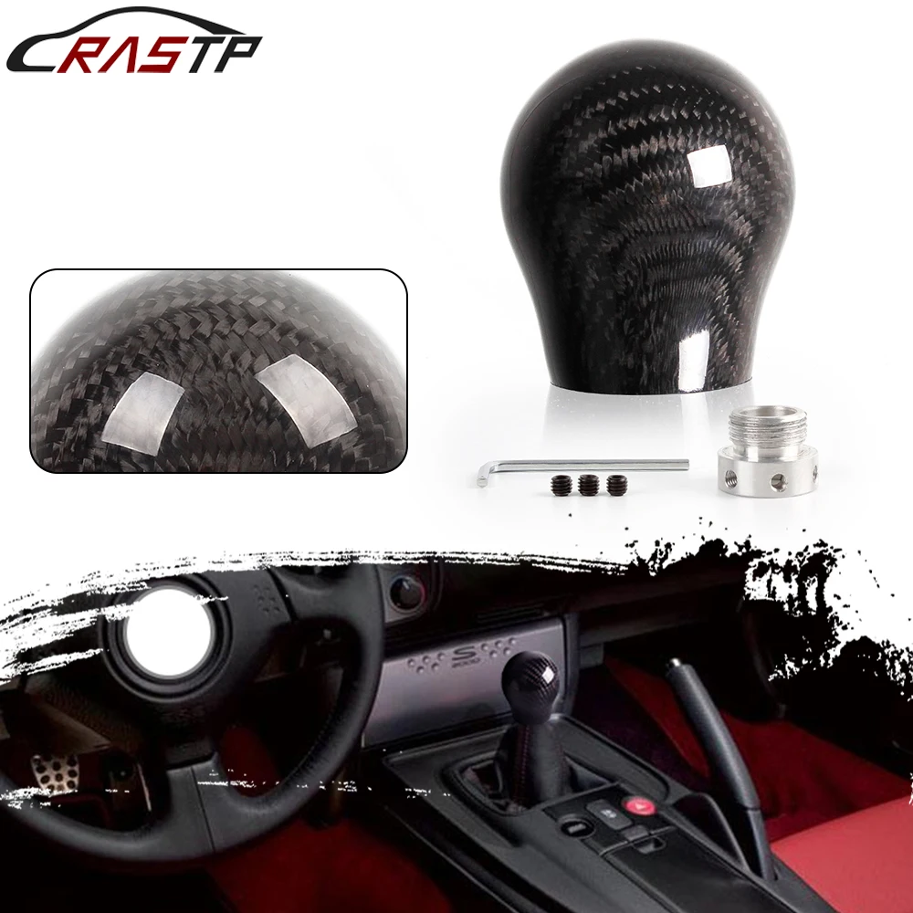 RASTP-New Style Carbon Fiber Gear Shift Knob Manual Transmission Shifter Lever Handle With Gear Knob Limiter Adapter RS-SFN135