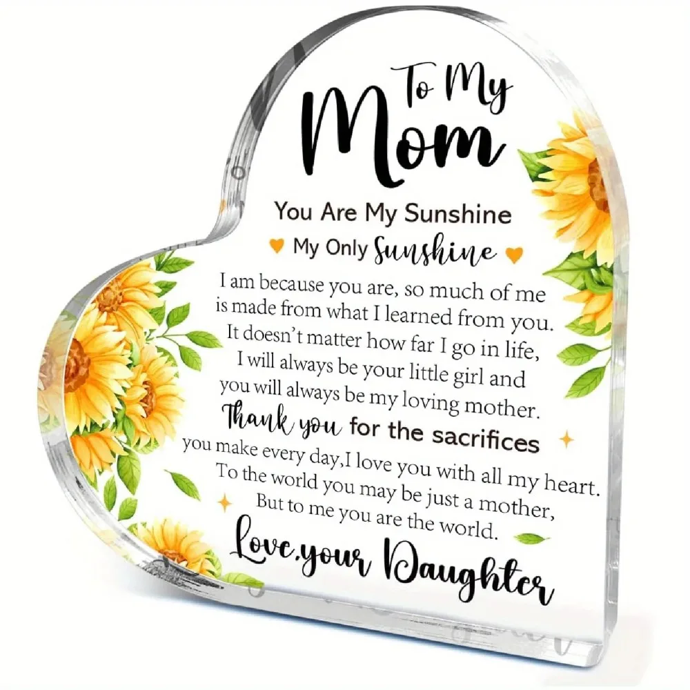 CIFBUY Acrylic Wall Art Heart Poem Sign My Sunshine 2D Flat Decor Home Living Room Office Desk Stand Gift For Mom Family Decorat