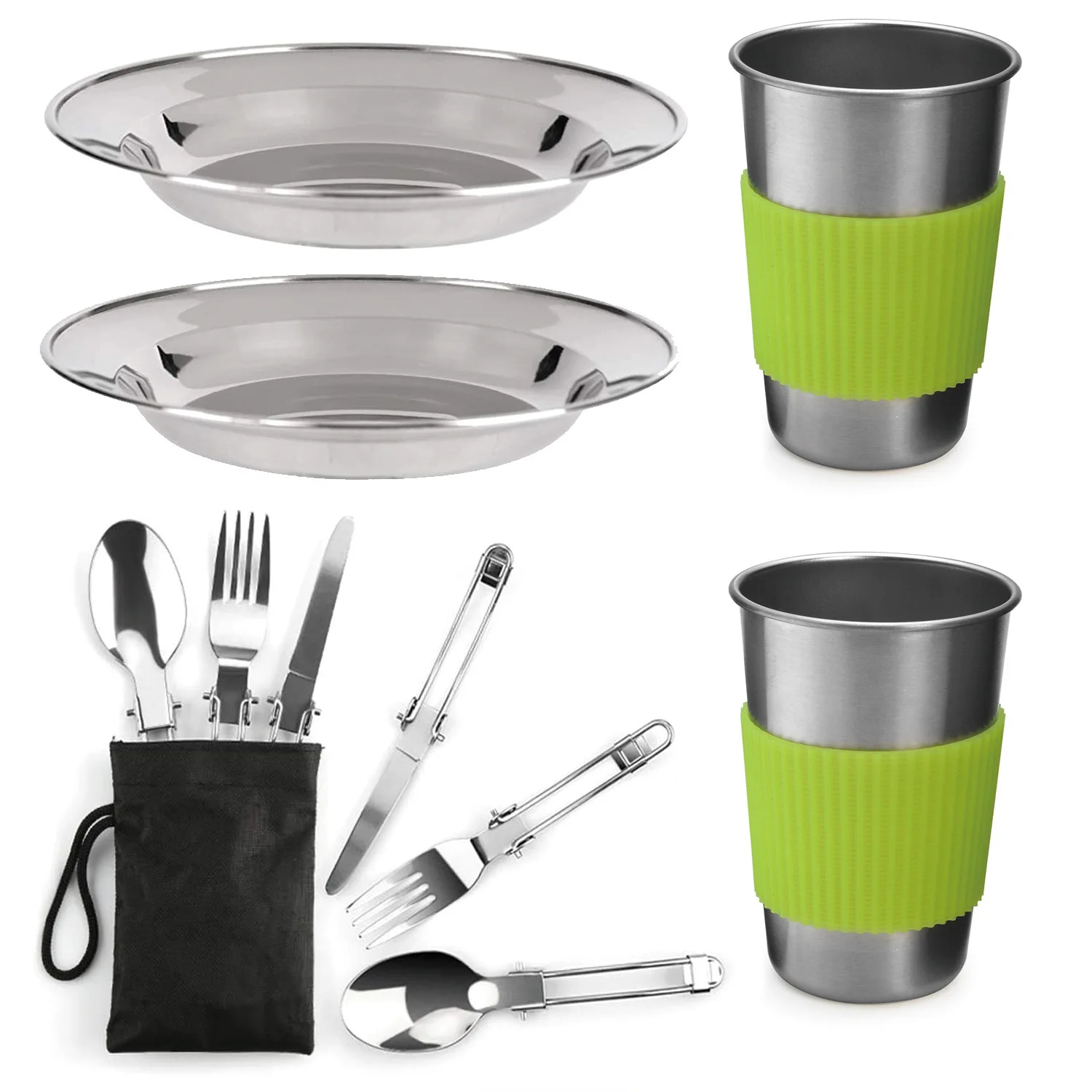 Портативный набор обеденных тарелок из 12 предметов, посуда для приготовления пищи на открытом воздухе, посуда для кемпинга, набор тарелок для пикника из нержавеющей стали