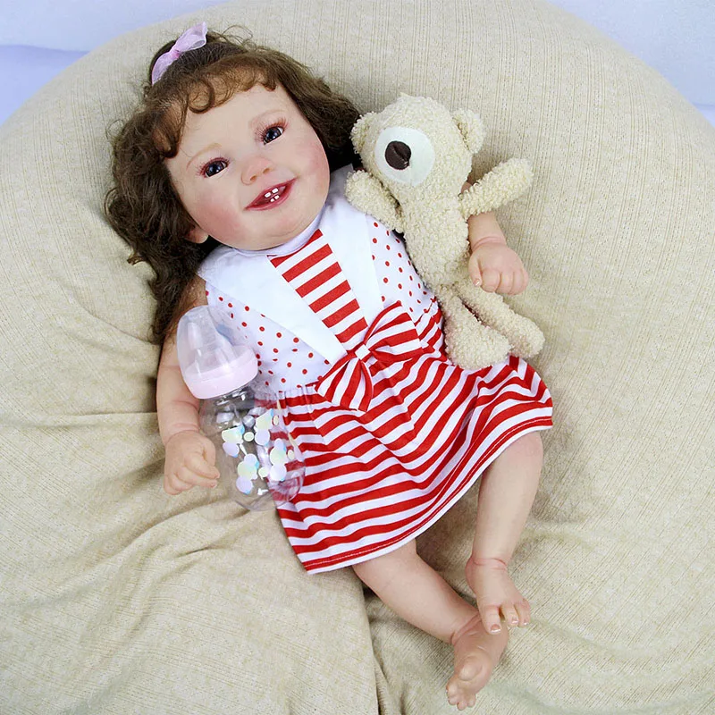 

50cm Already Painted Finished Doll Reborn In Girl 3D Skin Visible Veins Hand Rooted Hair Cuddly Soft Body Doll Gift