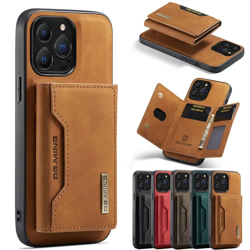 Detechable Magnetic Leather Phone Case For iPhone 15 13 Pro Max 14 12 11 SE 2020 7 8 X XR XS Max Wallet Card Bags Cover Coque